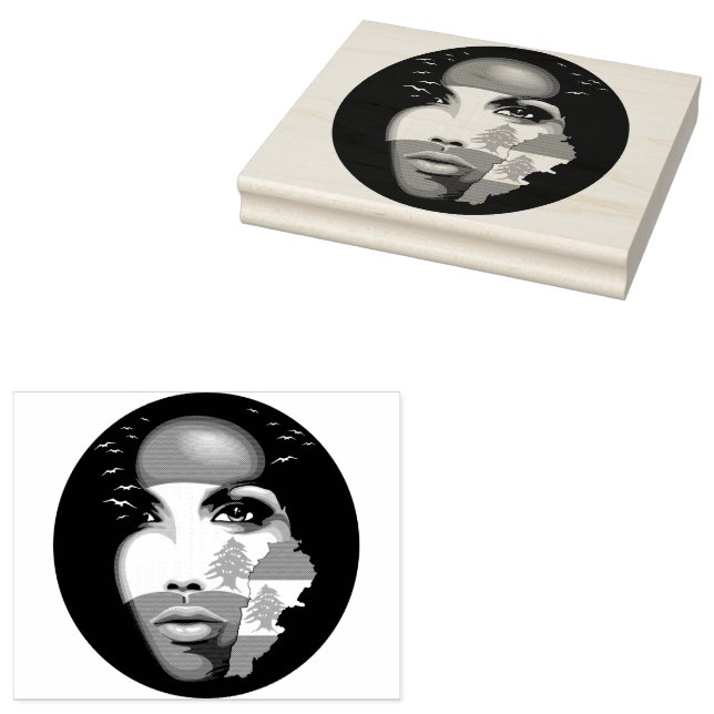 Lebanon Flag and Map on girl's face Rubber Stamp (Stamped)