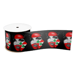 Lebanon Flag and Map on girl's face Satin Ribbon