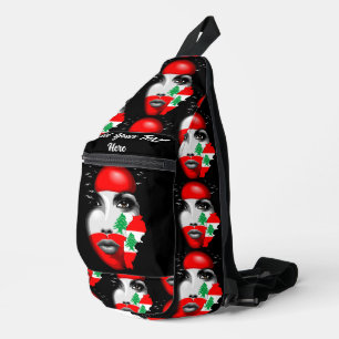 Lebanon Flag and Map on girl's face Sling Bag