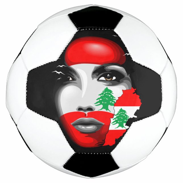 Lebanon Flag and Map on girl's face Soccer Ball (Front)