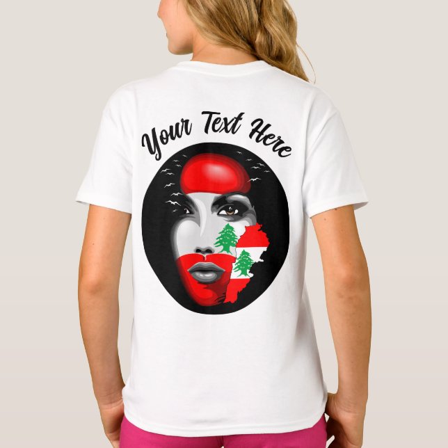Lebanon Flag and Map on girl's face T-Shirt (Back)