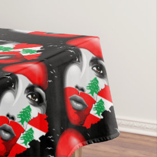 Lebanon Flag and Map on girl's face Tablecloth