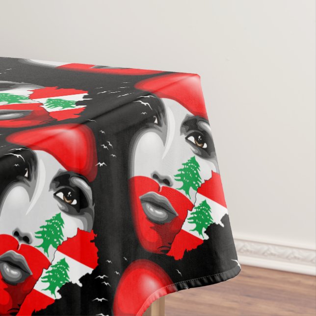 Lebanon Flag and Map on girl's face Tablecloth (In Situ)