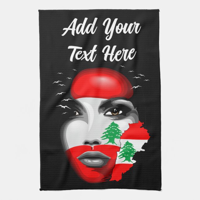 Lebanon Flag and Map on girl's face Tea Towel (Vertical)