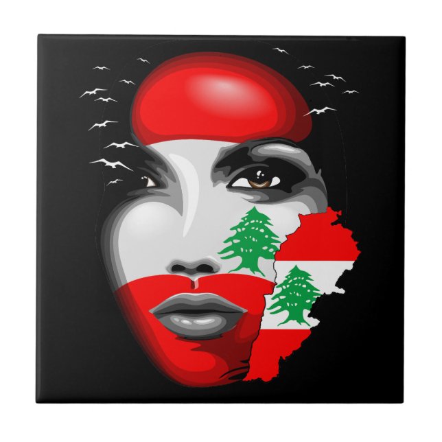 Lebanon Flag and Map on girl's face Tile (Front)