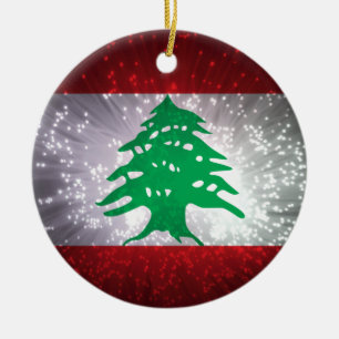 Lebanon Flag Firework Ceramic Tree Decoration
