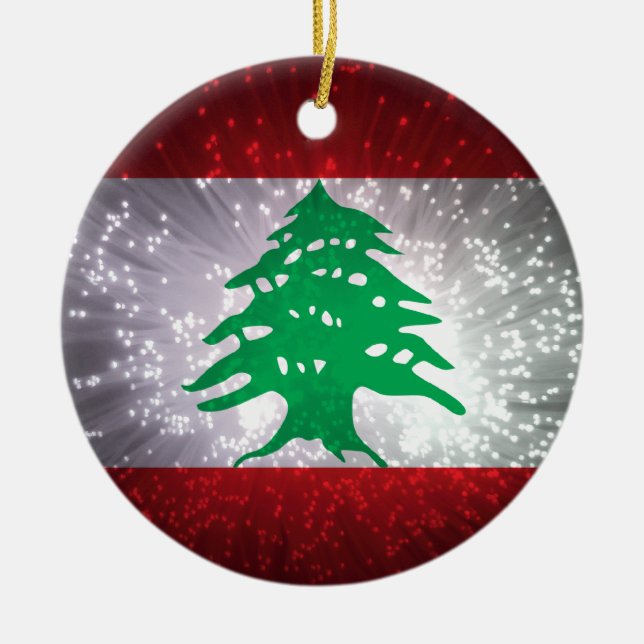 Lebanon Flag Firework Ceramic Tree Decoration (Front)