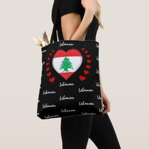 Lebanon Flag & Heart, Lebanese Flag fashion /sport Tote Bag