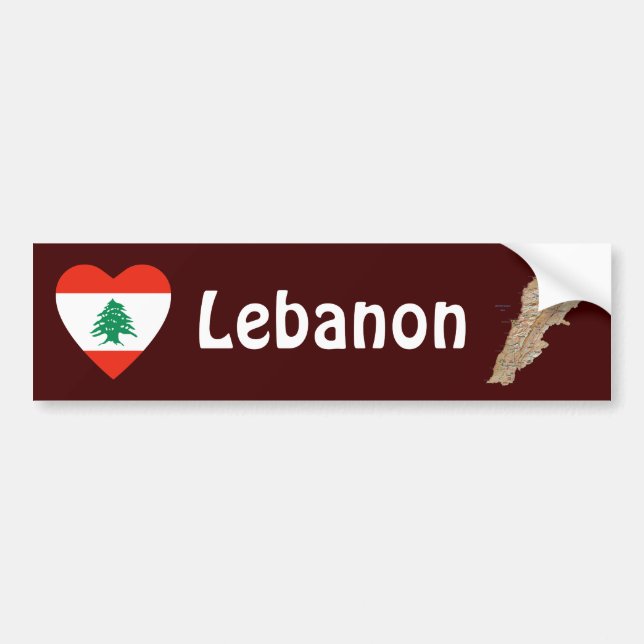 Lebanon Flag Heart + Map Bumper Sticker (Front)