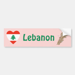 Lebanon Flag Heart + Map Bumper Sticker
