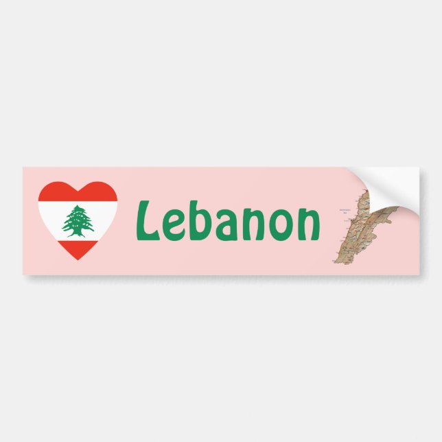 Lebanon Flag Heart + Map Bumper Sticker (Front)