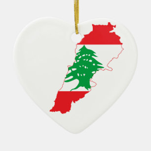 Lebanon Flag Map Ceramic Tree Decoration