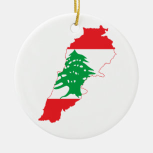 Lebanon Flag Map Ceramic Tree Decoration