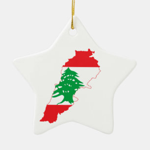 Lebanon Flag Map Ceramic Tree Decoration