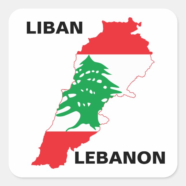 Lebanon Flag Map Square Sticker (Front)