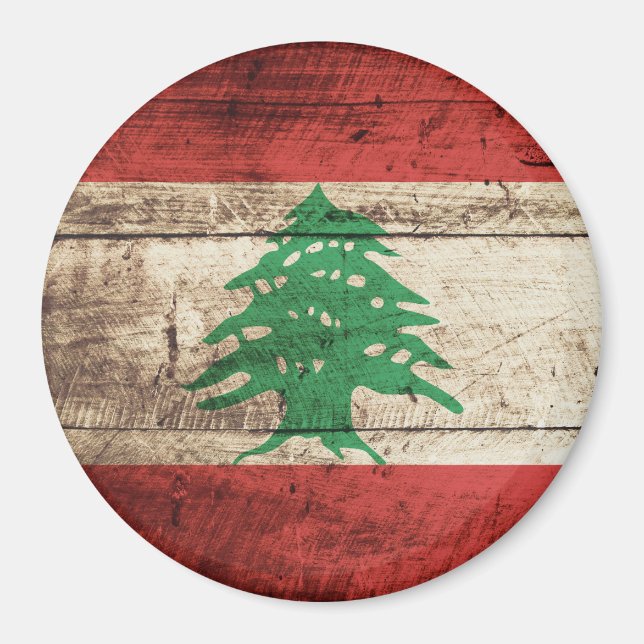 Lebanon Flag on Old Wood Grain Magnet (Front)