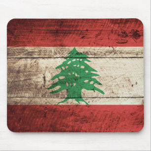 Lebanon Flag on Old Wood Grain Mouse Pad