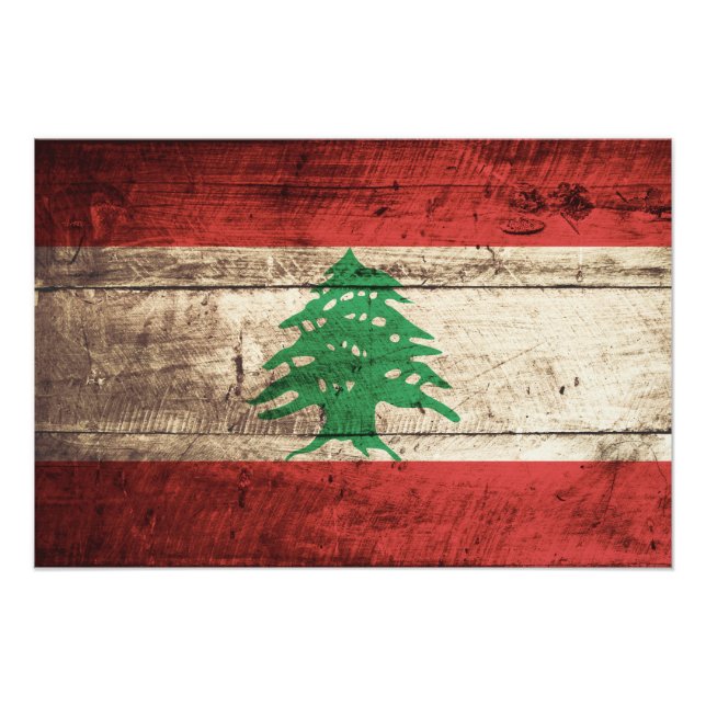 Lebanon Flag on Old Wood Grain Photo Print (Front)
