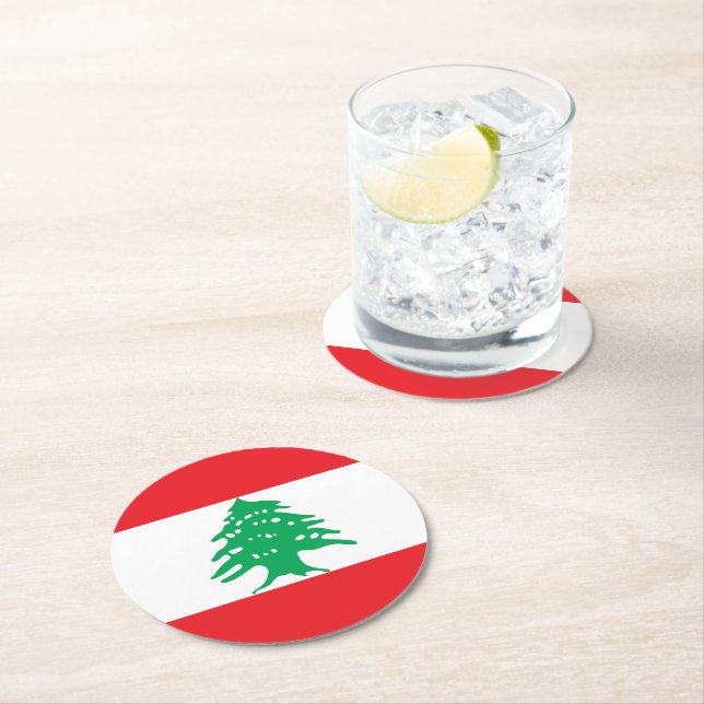 Lebanon flag round paper coaster (Insitu)