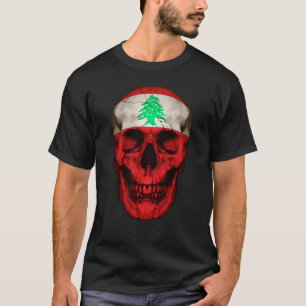 Lebanon Flag Skull Lebanese Roots Proud Patriotic T-Shirt