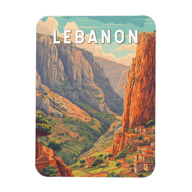 Lebanon Illustration Travel Art Vintage Magnet (Vertical)