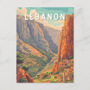 Lebanon Illustration Travel Art Vintage Postcard