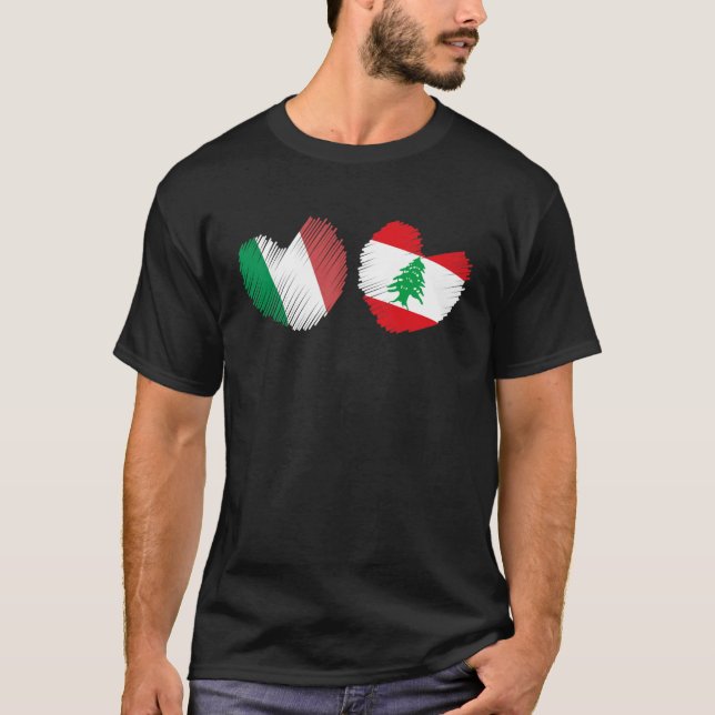 Lebanon Italy Heart Italian Flag Lebanese Flag Lov T-Shirt (Front)
