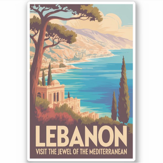 Lebanon Landscape Illustration Travel Art Vintage (Front)
