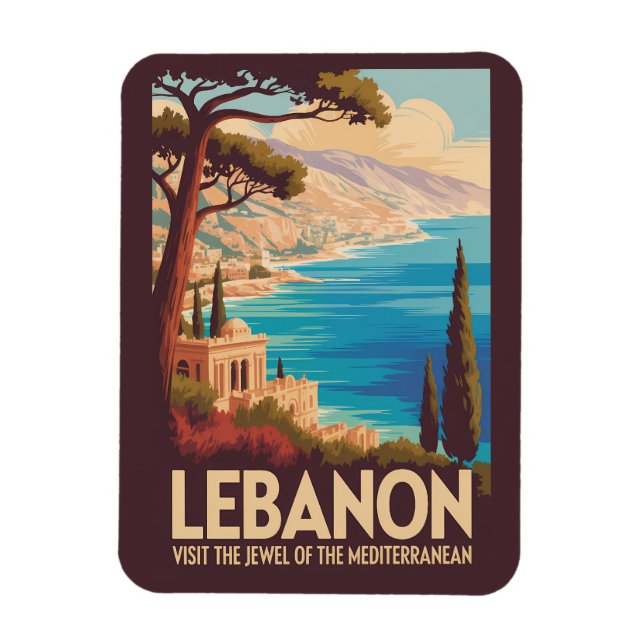 Lebanon Landscape Illustration Travel Art Vintage Magnet (Vertical)