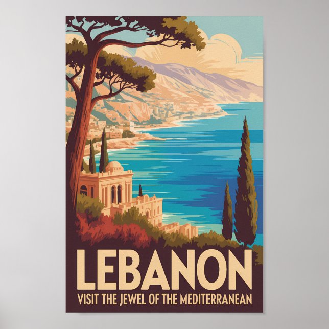 Lebanon Landscape Illustration Travel Art Vintage Poster (Front)