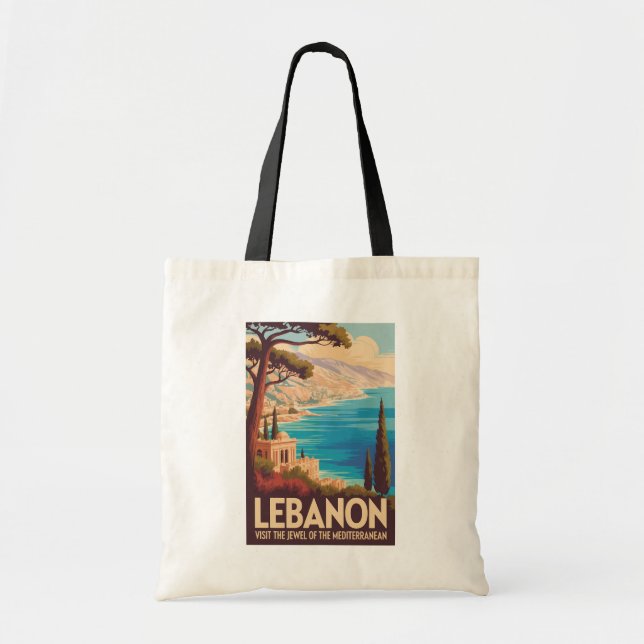 Lebanon Landscape Illustration Travel Art Vintage Tote Bag (Front)