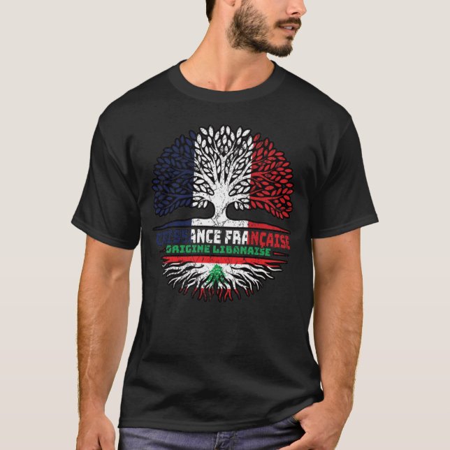Lebanon Lebanese French France Tree Roots Flag T-Shirt (Front)