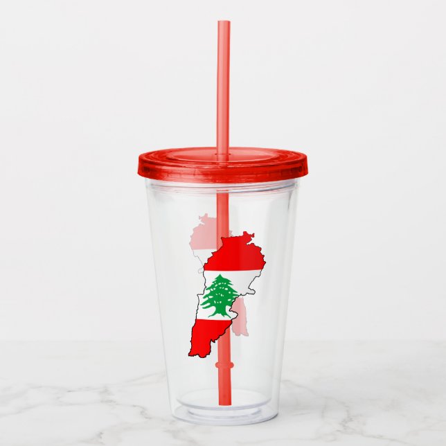 Lebanon Map with Flag Acrylic Tumbler (Front)