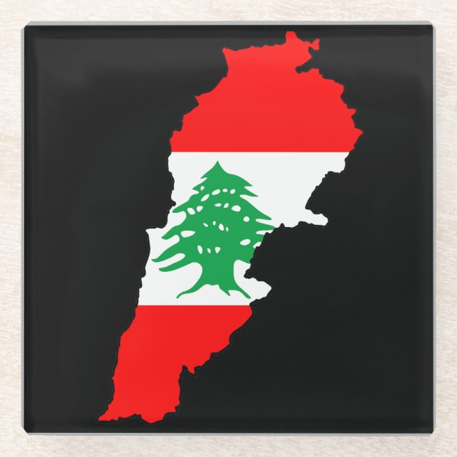 Lebanon Map with Flag Glass Coaster (Front)