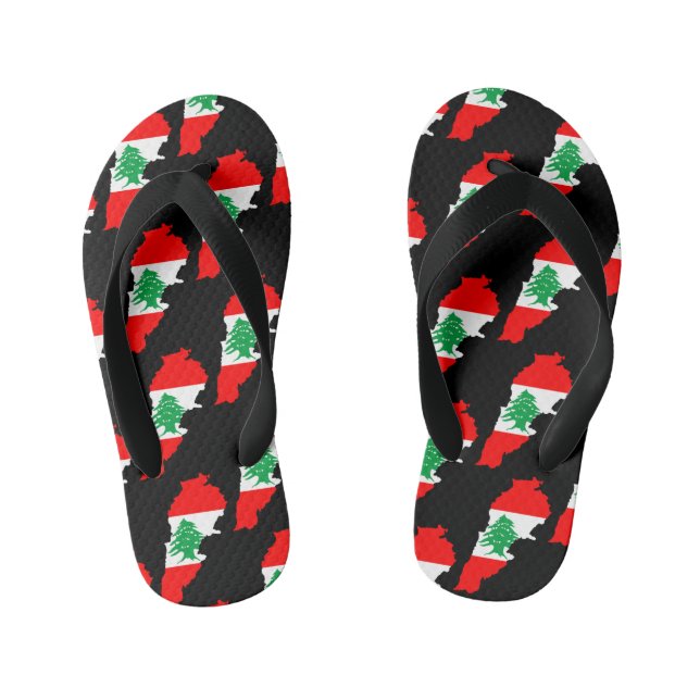 Lebanon Map with Flag Kid's Jandals (Footbed)