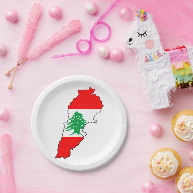 Lebanon Map with Flag Paper Plate (Party)