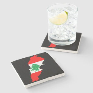 Lebanon Map with Flag Stone Coaster