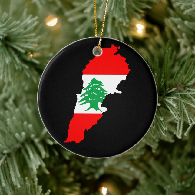 Lebanon Map with Flag Stone Magnet Ceramic Tree Decoration (Tree)