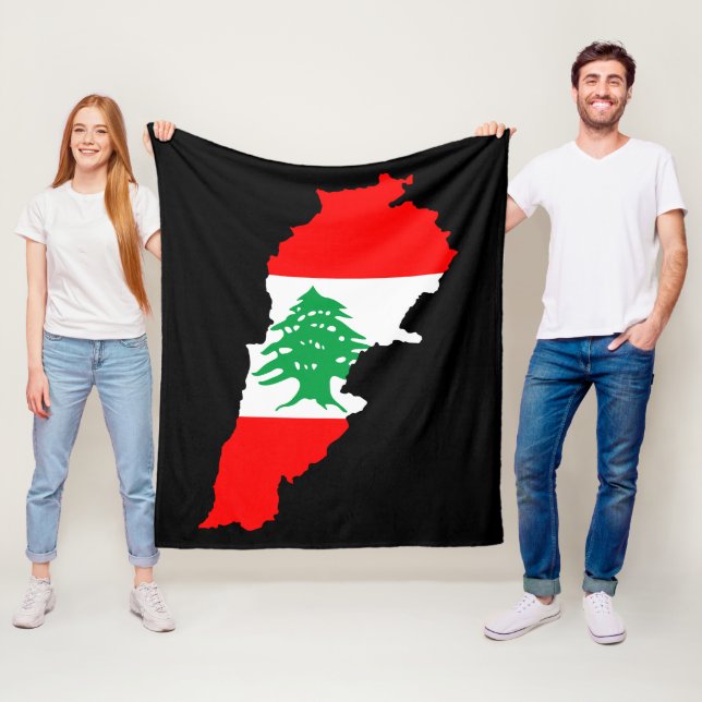 Lebanon Map with Flag Stone Magnet Fleece Blanket (In Situ)