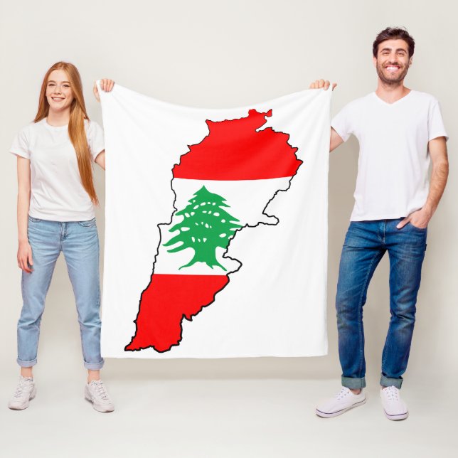 Lebanon Map with Flag Stone Magnet Fleece Blanket (In Situ)
