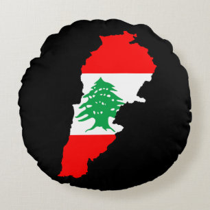 Lebanon Map with Flag Stone Magnet Round Cushion