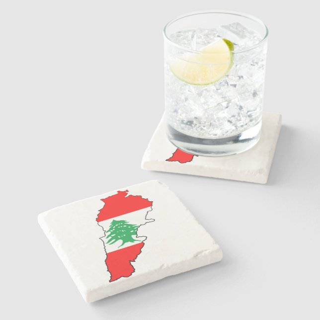Lebanon Map with Flag Stone Magnet Stone Coaster (Side)