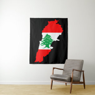 Lebanon Map with Flag Tapestry