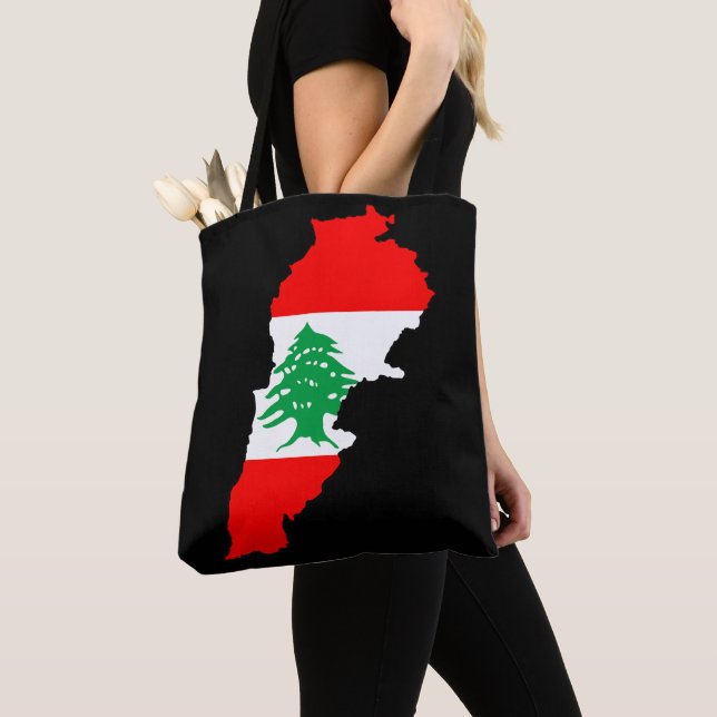 Lebanon Map with Flag Tote Bag (Close Up)