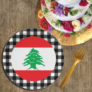 Lebanon Plate, buffalo plaid & Lebanese Flag Paper Plate