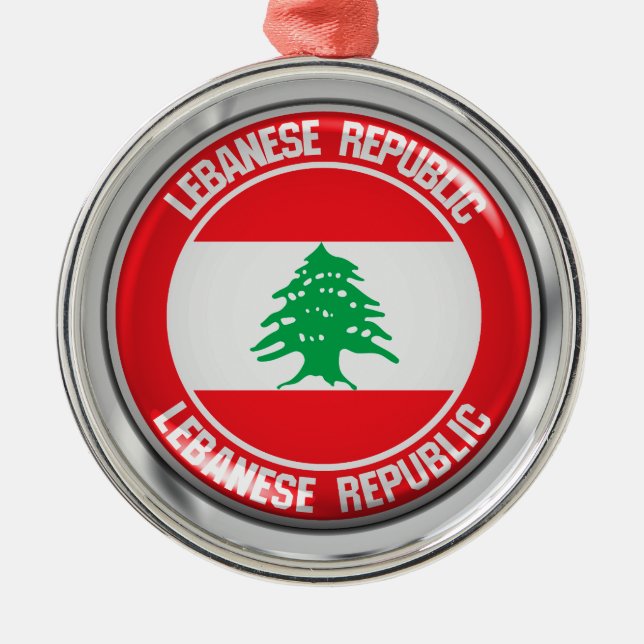 Lebanon Round Emblem Metal Tree Decoration (Front)