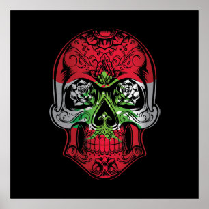 Lebanon  Skull And Roses Flag Poster