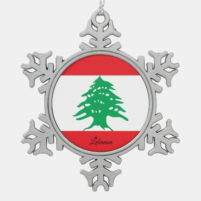 Lebanon snowflake, Lebanese Flag Snowflake Pewter Christmas Ornament (Front)