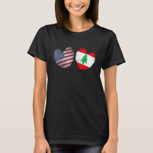 Lebanon USA Heart American Flag Lebanese Flag Love T-Shirt
