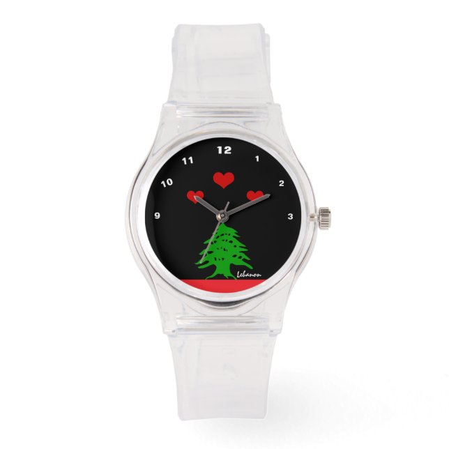Lebanon watch, Red Hearts fashion, Lebanese flag Watch (Front)